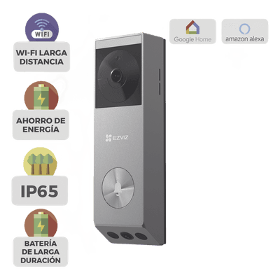 Doorbell de Batería Recargable con Transformador de 5Vcc o Panel Solar (Incluye Panel) / 3 megapíxel / Doble Lente / Protección IP65 / Audio de Dos Vías