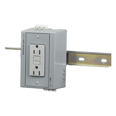 Caja Utilitaria para Riel DIN / Contacto Dúplex GFCI 15 A / 125 V / NEMA 5-15R / 2 Polos / Gris