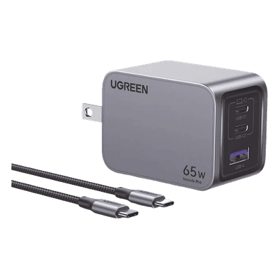 Cargador de 65W serie Nexode Pro | 3 Puertos de Carga Rápida | 2 USB-C | 1 USB-A | Tecnología GaNInfinity | PD3.1 de 65W / QC4.0 | Tecnología de Protección Térmica | Optimiza la Carga | Caja de Aluminio | Incluye Cable U