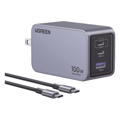 Cargador de 100W serie Nexode Pro | 3 Puertos de Carga Rápida | 2 USB-C | 1 USB-A | Tecnología GaNInfinity | PD3.1 de 100W / QC4.0 | Tecnología de Protección Térmica | Optimiza la Carga | Caja de Aluminio | Incluye Cable