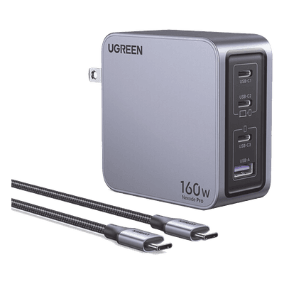 Cargador Rápido GaN / 160W Máximo / 3 USB-C + 1 USB-A / PD3.1 140W / PPS / UFCS / QC5 / Protecciones Múltiples / PC 94-V0