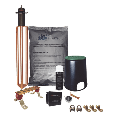Kit de Tierra Física / Electrodo Magnetoactivo 45 A / Resistencia < 2 Ohm / Supresor de Picos SOHO / Instalación Permanente 20 Años