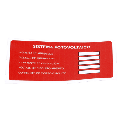 Etiqueta de Sistema fotovoltaico/ Paquete con 20