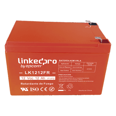 Batería de respaldo 12 V   | 12 Ah  |  AGM | Certificada UL94-V0 Retardante a la Flama  | Especial para Seguridad Electrónica | UPS  | Sistemas de Emergencia | Vida útil 5 años | Terminales F1  + Adaptador F2