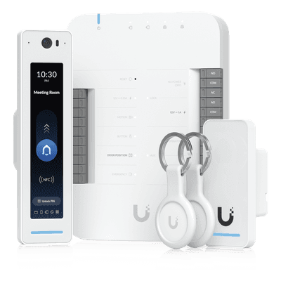 Kit de Control de Acceso IP / 1 Puerta / 2 Lectores NFC / Pantalla Táctil / Audio Bidireccional / Cámara Integrada / PoE