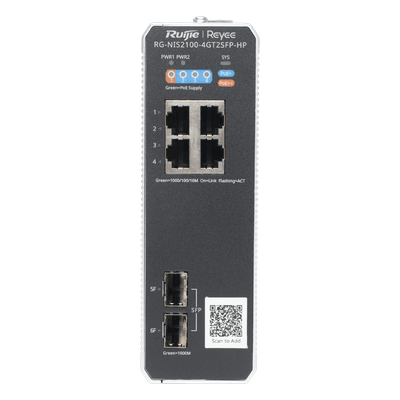 Switch Industrial PoE+ / 4 Puertos Gigabit / 1 PoE++ 60W + 3 PoE+ 30W / 2 SFP Uplink / 12 Gbps / -40°C a 75°C / Protección 6 kV