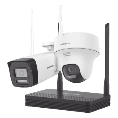 Kit IP Inalámbrico 2 Megapíxel / NVS 4 Canales / 1 Cámara Bala Exterior + 1 Cámara Turret Interior con Lente 2.8 mm y Dual Light / Audio Bidireccional (Micrófono y Bocina) / Soporta Micro SD de 512 GB