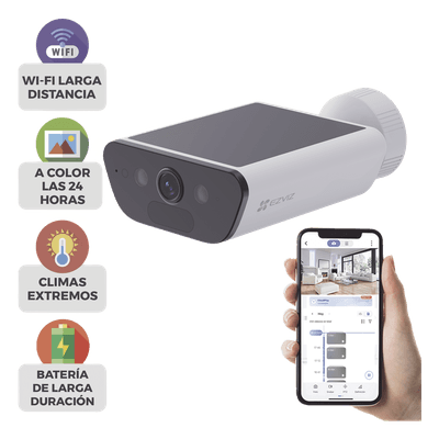 Camara de Bateria con Panel Solar Integrado / 4K Resolucion / WI-FI 6 / Vision Nocturna / Detección Humana y de Vehiculos / Batería de 10400 MAH / IP65