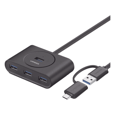 HUB USB-A y C 3.0 4 en 1 | Con Conector USB-C y USB-A | 4 Puertos USB-A 3.0 (5Gbps) | Cable de 25cm | Indicador Led | Ideal para Transferencia de Datos | Entrada Micro USB para alimentar equipos de mayor consumo.