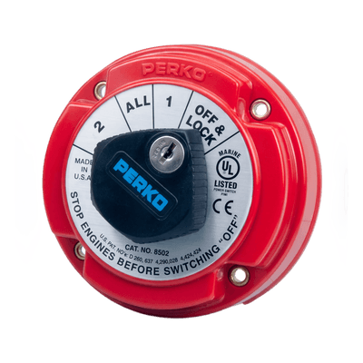 Switch Selector de Batería Marina / 250A Continuos / 360A Intermitentes / 6-32 VCC / 4 Posiciones con Bloqueo por Llave / Encendido Protegido