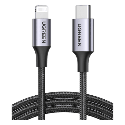 Cable USB-C a Lightning | 2 Metros (6.56 Pies) | Certificado MFi | Carga Rápida 60W | 480 Mbps | Conector C94 | Adecuado para iPhone, iPad y iPod | Protección Integrada | Caja de Aluminio | Nylon Trenzado | Color Negro