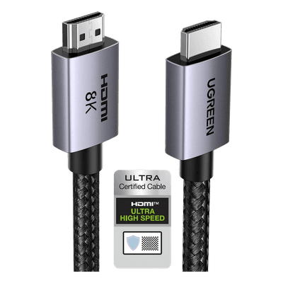 Cable HDMI 2.1 de 8K@60Hz | 2 Metros (6.56 Pies) | 48Gbps | HDR10+ | 3D Inversivo | eARC | Dolby ATMOS | VVR | QMS | QFT | ALLM | 3 Modos de Visualización | Certificado HDMI 8K | Niquelado | Nylon Trenzado | Carcasa de Aluminio