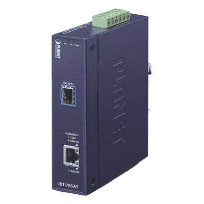 Convertidor de Medios Industrial / 10G/5G/2.5G/1G/100M / SFP+ 10GBASE-X / IP30 / -40°C a 75°C / Alimentación Redundante DC