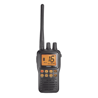 Radio Marina VHF Portátil / IPX8 Sumergible y Flotante / Potencia 1-5 W / Batería 12 h / Canales Internacionales, USA y Canadá