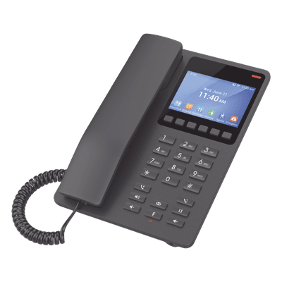 Teléfono IP Hotelero / Wi-Fi 6 Dual Band / 2 Líneas SIP / Pantalla LCD Color / 3 Vías Conferencia / USB-C Carga Rápida
