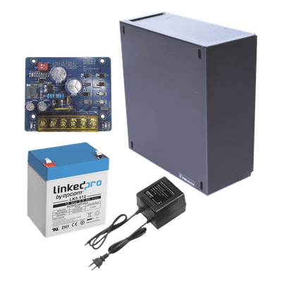 Kit con fuente PLB2 con salida de 12 Vcc a 1.5 Amper, incluye transformador y batería de 12 V a 5.5 Amper