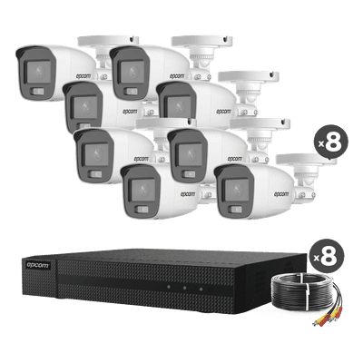Kit TurboHD 1080p / DVR 8 Canales / 8 Cámaras Bala ColorVu con Microfono Integrado / Fuente de Poder / Accesorios de Instalación