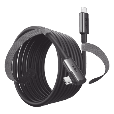 Cable USB-C a USB-C (Cable Link) | 5 metros (16 pies) |  Transferencia de Alta Velocidad | Carga Rápida | Un Extremo Angulado | Caja de Aluminio | Nylon Trenzado.