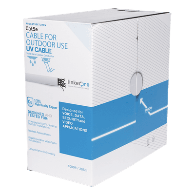 Cable UTP Cat5e / 305 m (1000 ft) / Exterior UV / 24 AWG Cobre Sólido / Fast Ethernet / PoE / Blanco
