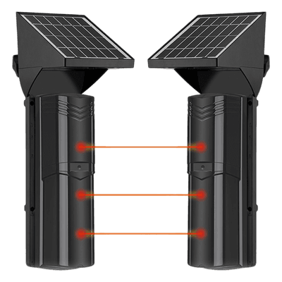 Detector Fotoeléctrico Solar / 3 Rayos IR / 100 m (328 ft) Exterior / 4 Frecuencias / Batería 4,000 mAh / Sincronización Digital