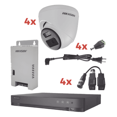 Kit Audio Bidireccional TurboHD 1080p / DVR 4 Canales / 4 Cámaras Eyeball (Exterior) con Bocina y Microfóno Integrado / 1 Fuente de Poder / Accesorios