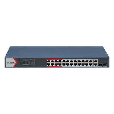 Switch PoE+ Administrable / 24 Puertos 10/100 Mbps / 2 Puertos Gigabit Combo / 370 W / Alcance Extendido 300 m (984.3 ft) / Protección 6 kV