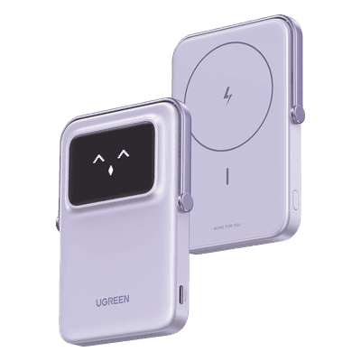 Power Bank Serie UNO Inalambrico | 10000mAh | 7.5W/20W  |  Con Emojis de Estado | Carga Rápida USB-C Bidireccional  | Pantalla TFT  Inteligente | Con Holder | Color Purple.