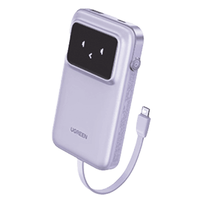 Power Bank Serie Uno |  10000mAh | 30W |  con Cable USB-C Incorporado | 2 Salidas 30W Max. | Pantalla Inteligente | Carcasa Ignifuga | Aprobado por Aerolíneas.| Color Purple.