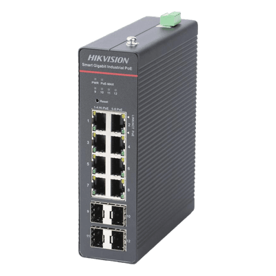 Switch Gigabit PoE+ / Industrial / Administrable / 4 Puertos Gigabit PoE+ (90 W) + 4 Puertos Gigabit PoE+(30 W) / 4 Puertos Gigabit SFP / 300 W Total / 48 a 57 VCD / Ideal para Proyectos / 300 Metros de Distancia