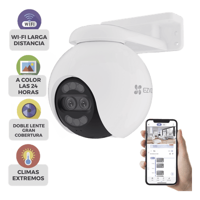 Cámara PT / Wi-Fi / Lente Dual / Panorámica 360° / Resolución 4K / Visión Nocturna ColorFULL  / IA Detección de Humanos y Vehiculos / Alarma con Sirena y Luz / IP65