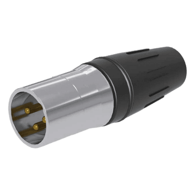 Conector XLR Macho / 3 Núcleos / Acero Inoxidable / Contactos Oro / 20 A / 250 V CA / Identificación por Color