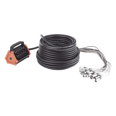 Stagebox / 16 Canales XLR / 12 Hembras + 4 Machos / Cable 30 m (98.4 ft) / Contactos Plateados / 20 A 250 V CA