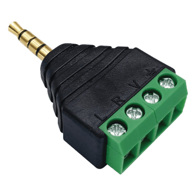 Conector Audio / 3.5mm Macho 4 Polos / Terminal Tornillo 4 Pines / Chapado Oro / 28-16 AWG