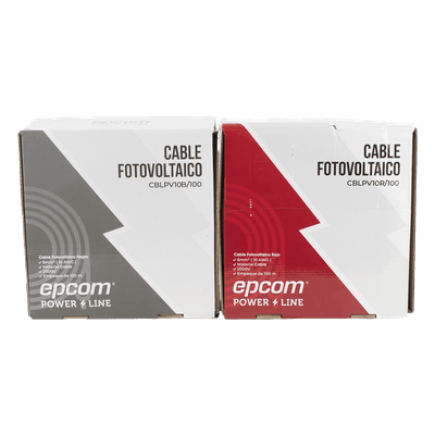 Kit Cable Fotovoltaico / 2 Rollos de 100 m (328 ft) / Calibre 10 AWG (6 mm²) / Cobre Tipo PV / 1000/2000 V / -40°C a 120°C