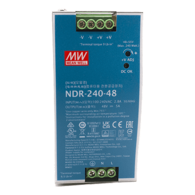Fuente de Poder Industrial / 240 Watts / 48 VCD / 5 Amp / Montaje Riel DIN / 88.5% Eficiencia / 2.48 x 4.47 x 4.93 pulgadas