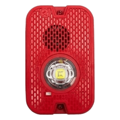 Sirena Estroboscópica LED / 2 Hilos / Montaje en Pared / 16 a 24 Vcd / Candela Seleccionable / Exterior / Rojo
