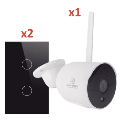 Kit Domótica WiFi / 1 Cámara + 2 Apagadores Triple / 2.4 GHz / 120mm x 72mm / Vidrio Templado / 100-250V