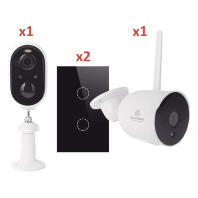 Kit de Automatización / WiFi 2.4 GHz / 2 Cámaras + 2 Apagadores Triples / Control por Voz / 100V-250V / 120mm x 72mm (4.72in x 2.83in)