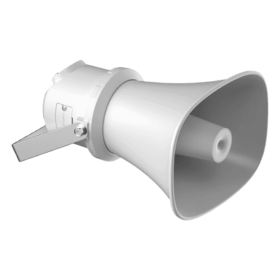 Bocina (Altavoz IP ) | Tipo Trompeta | 7 Watts | No requiere amplificador | PoE+ | Exterior IP67 | Metal | Voceo en tiempo real | Calendarización de audios | Síntesis de Voz (TTS) | Entrada de alarma