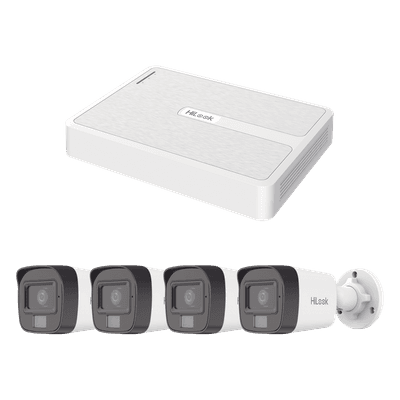 Kit IP 2 Megapixel / NVR de 8 Canales con 8 Puertos PoE / 4 Cámaras IP Bala Dual light para Exterior / Micrófono Integrado