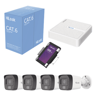 Kit IP 2 Megapixel / NVR de 8 Canales con 8 Puertos PoE / 4 Cámaras IP Bala para Exterior / Micrófono Integrado / Bobina de Cable de 305 mts / SSD 1 TB