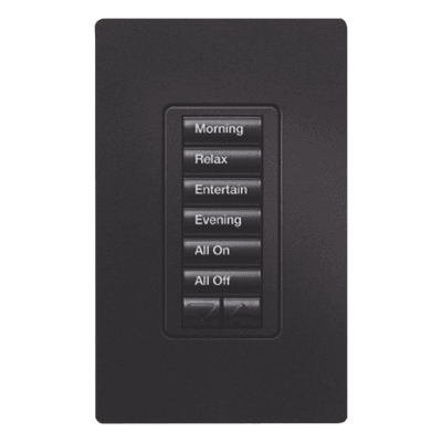 Teclado Híbrido de Pared / 6 Botones Programables / Atenuador Integrado 450 W / Control RF 431-437 MHz / Acabado Midnight