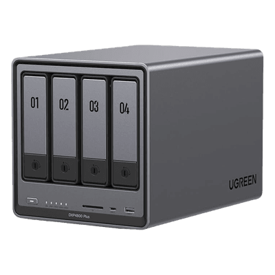 NAS UGREEN NASync DXP4800 Plus / Procesador Intel Pentium Gold 8505 5 Núcleos / 4 Bahías SATA + 2 M.2 NVMe PCIe 4.0 / 8GB DDR5 Expandible a 64GB / 10GbE + 2.5GbE / USB 3.2 Gen 2 Tipo C / HDMI 4K / Sistema Almacenamiento Conectado Red