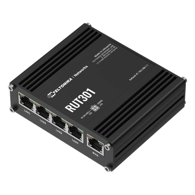 Router Industrial / 5 Puertos Ethernet 10/100 Mbps / VPN y Firewall Integrados / 2 I/O Digitales / RutOS / RMS / -40°C a 75°C