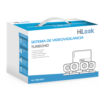 KIT TurboHD 1080p / DVR 4 canales / 4 Cámaras Bala de Metal / H.265+ / 1 Fuente de Poder Profesional / Accesorios de Instalación
