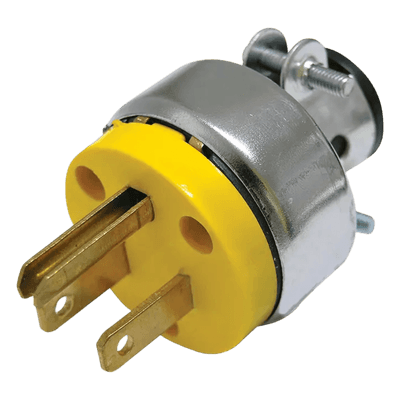Clavija Blindada con Abrazadera Aterrizada / 15 A / 125 V / 50/60 Hz / ABS-Metal / 37 mm / Amarillo