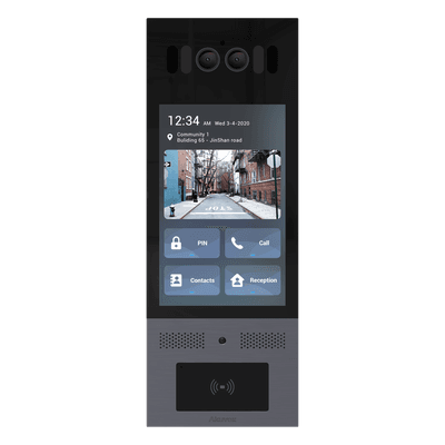 Frente de Calle Antivandálico IK10 / Incluye montaje / Administración 100% en la Nube / Notificación a APP / Llamada Telefónica / ANDROID / SIP / ONVIF /Reconocimiento Facial / QR y PIN para Visitas / IP66 / Bluetooth / NFC