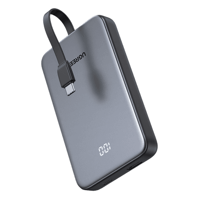 Power Bank 10000mAh con Cable Integrado 20W / Puerto USB-C PD3.0 PPS / Puerto USB-A SCP 22.5W / Batería Polímero Litio / Protecciones Múltiples / Indicador Digital / Material V-0