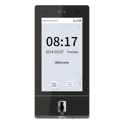 Terminal Biométrica Facial / Pantalla Táctil 7" / 50,000 Usuarios / 10,000 Huellas en Vidrio / IP65 / Wi-Fi 6 / Videoportero SIP 2.0