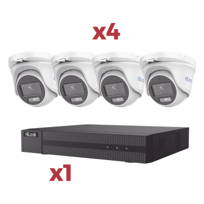 [Kit] DVR 4 Canales TurboHD + 1 Canal IP / 2 Megapixel (1080pLite) / AcuSense Lite / Audio por coaxitron / 1 Bahia de disco duro / 4 Cámaras Metalicas / 2 Megapixel tipo turret / ColorVu Lite + Microfono Integrado